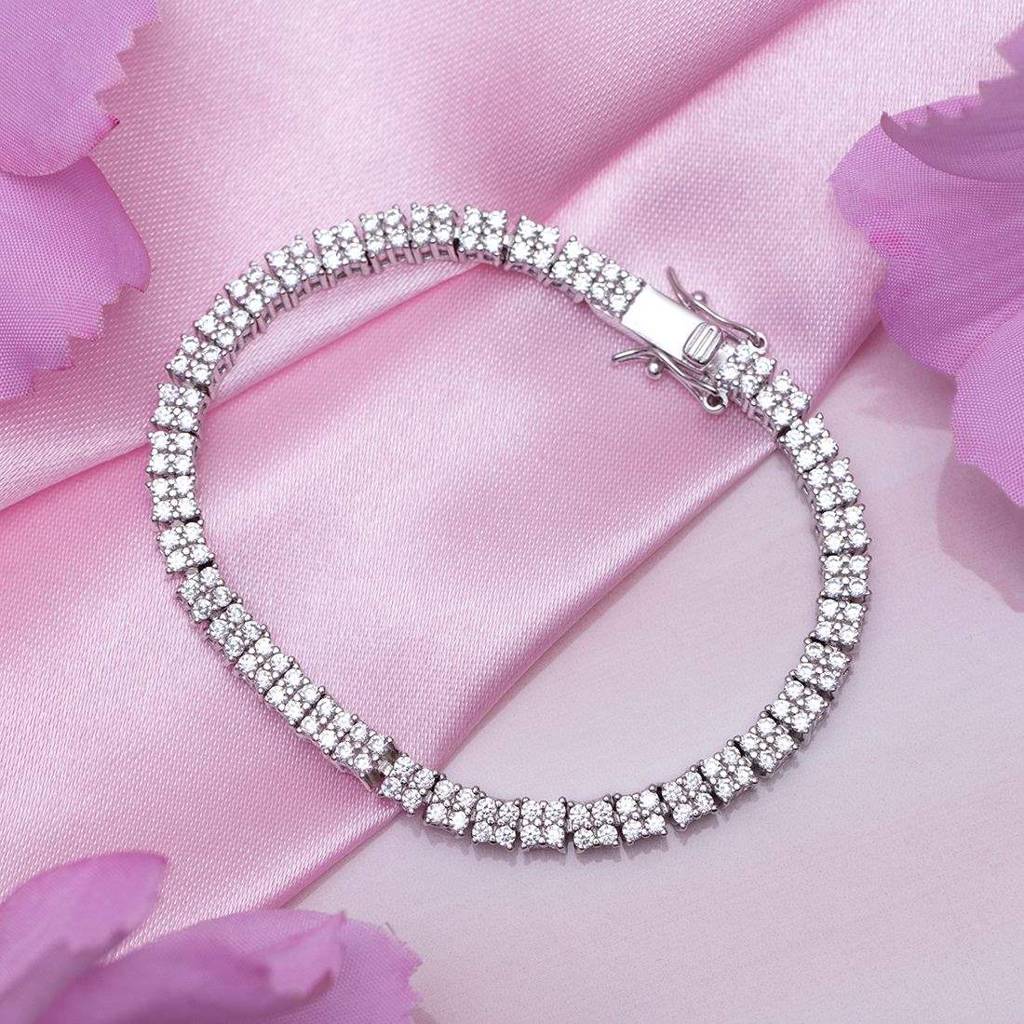 Square Brilliance Rhodium Plated 925 Sterling Silver Bracelet : BR-80394-R