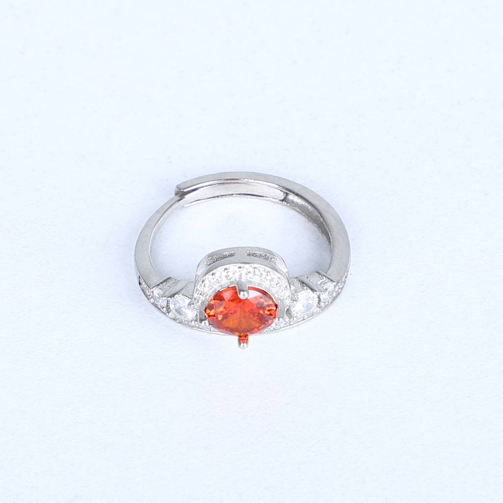 Women'S Fiery Orange Gemstone Ring – Halo Design With Sparkling Accents : RN-SL-10021-1-W