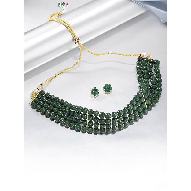 Peora Gold Plated Pearl Beaded Choker Necklace With Stud Earrings For Women Traditional Stylish Jewellery Set (Bl : PF26N1402G