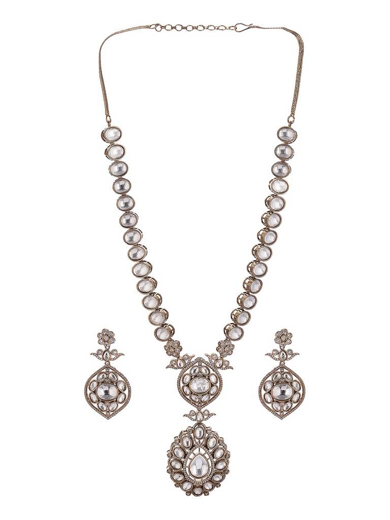 Gold Toned Kundan Uncut Polki Jadau Bridal Statement Jewellery Set : SJNK2899