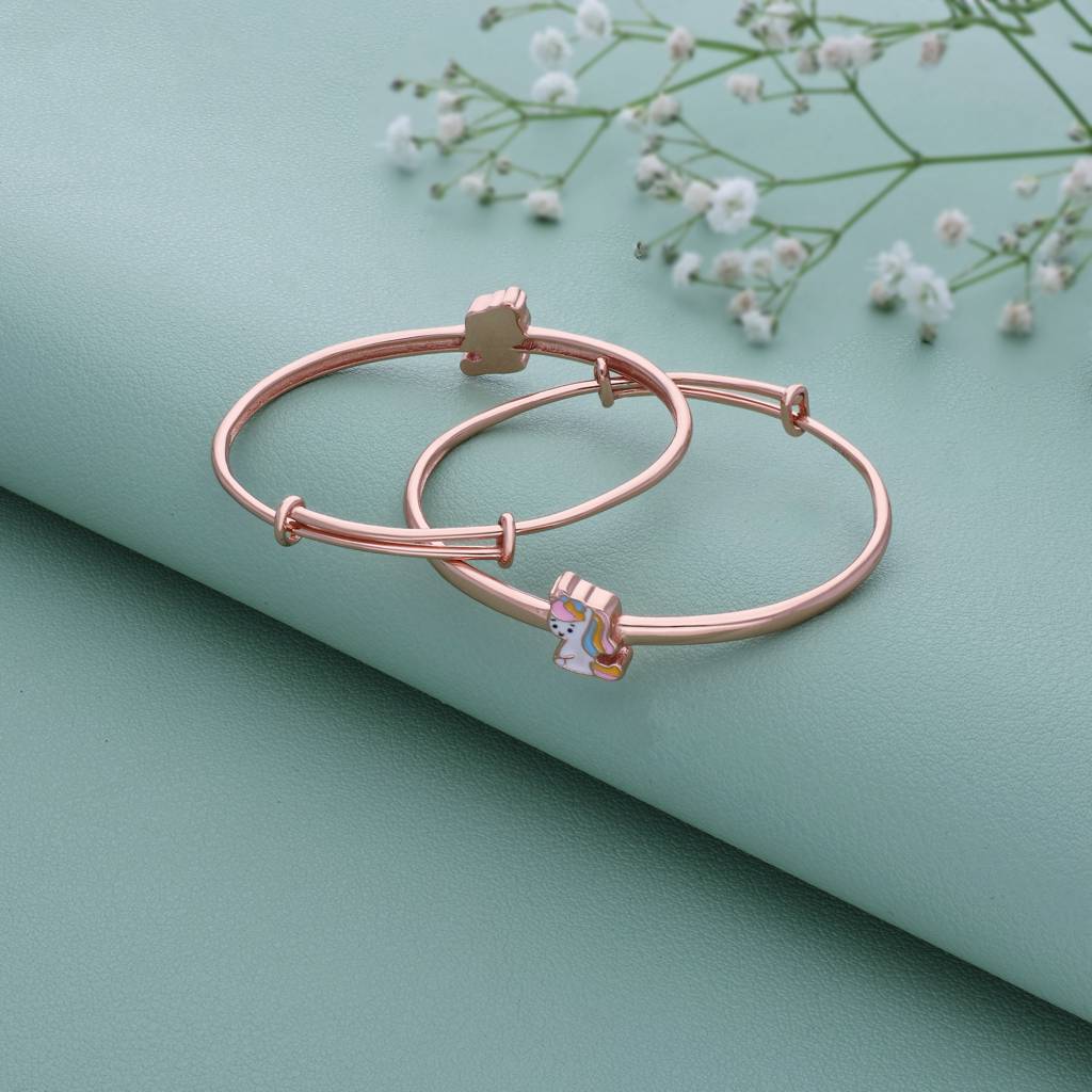 Radiant Unicorn 18K Rose Gold Polish Silver Kid Bangle(0 - 5Yr) : KB-2