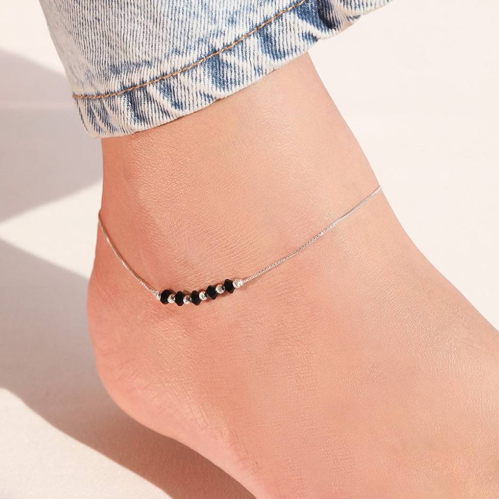 Graceful Whispers Rhodium-Plated 925 Sterling Silver Anklet : ANK-60275-PAIR
