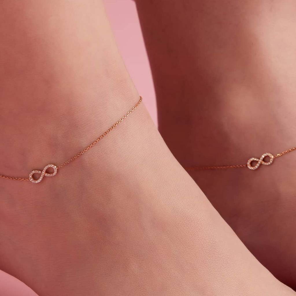 Infinity Rose Gold Plated Cz 925 Sterling Silver Anklet : ANK-60124-PAIR