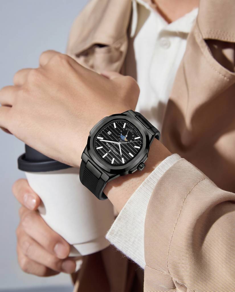 Greenwich Collection Analog Quartz Watch For Men With Textured Cushion-Shaped Dial, Date Display, 24-Hour Day-Ni : LFM10018-01