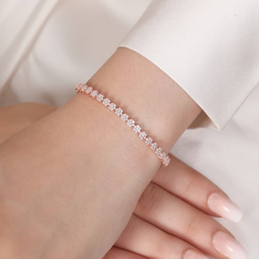 Blooming Grace Rose Gold Plated 925 Sterling Silver Flower Bracelet : BR-80386-RG