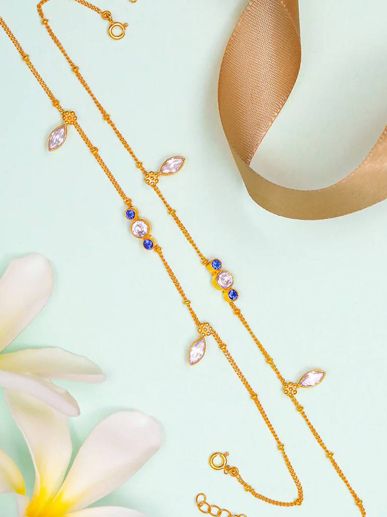 Silver 92.5 Anklet With Blue And White Zircon : U080SO09LA0291