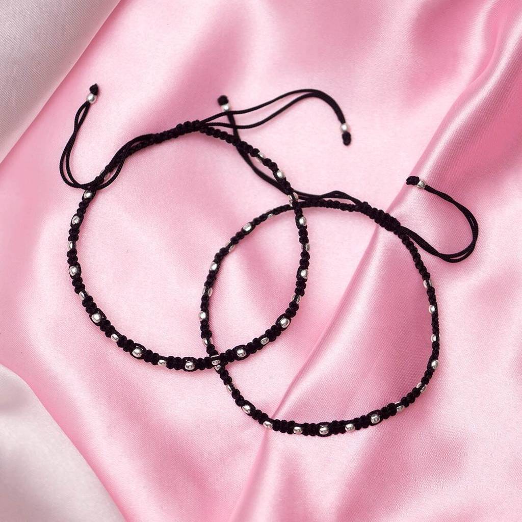 Classic Thread Anklet In 925 Sterling Silver Rhodium Plating In Red Stone : ANK-60209-PAIR