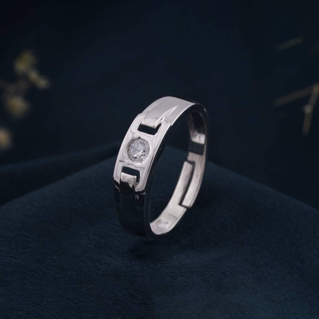Silver Men'S Minimal Ring Band For Him : ZLCPLR-1008-MW