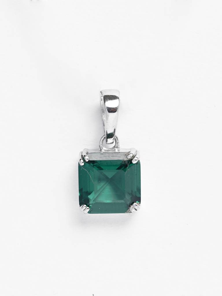 925 Silver Platinum Plated Swiss Zircon Green Octagon Men Pendant Without Chain Gift For Men & Boys : CSMNP18_NOCHAIN