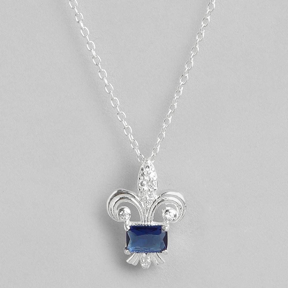 Discover Timeless Elegance With Our Minimal Silver Necklace Featuring Dazzling White Zircons And A Mesmerizing Blue Ston