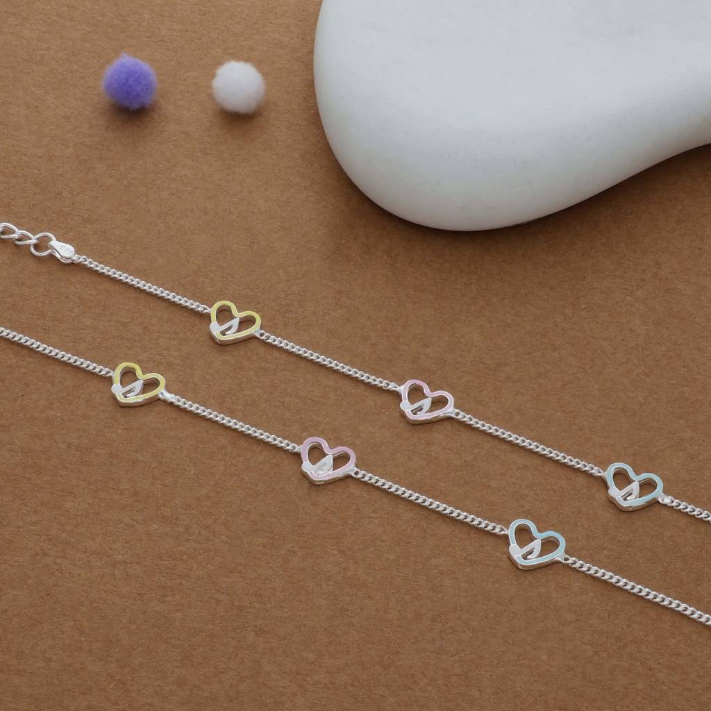 Colorful Heart Charm 925 Silver Kid Anklet (3-5 Yrs) : KA-KC-RH-R-171-P