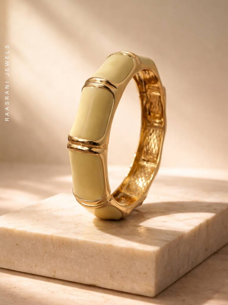 Camel Hexagon Enamel Bracelet | 18K Gold Anti-Tarnish Bangle : ATB692CHEB