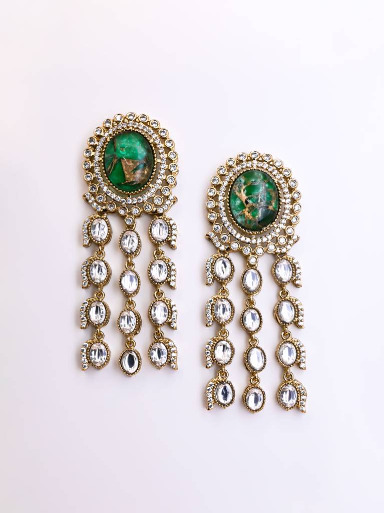 Mahira Dangler Earrings | Marble Stone | American Diamond : RKER000010