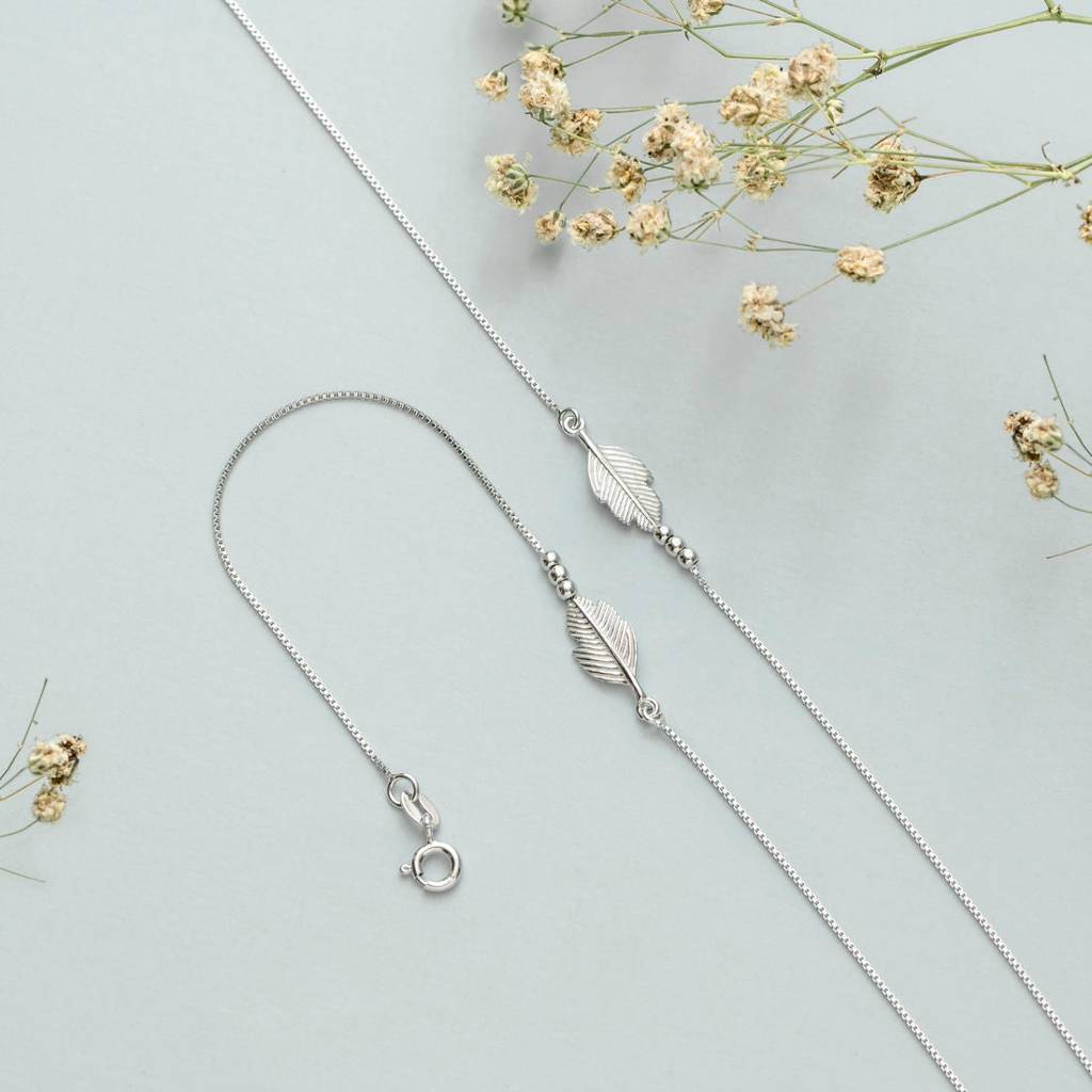Leaf 925 Sterling Silver Anklet : ANK-60125-PAIR