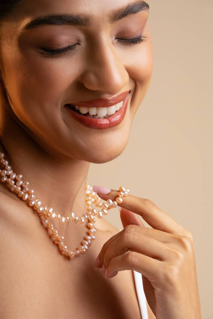 Double Freshwater Pearl Cleopatra Necklace In Orange (Small) : NCK-DBL-CLEO-ORG-PRL-S