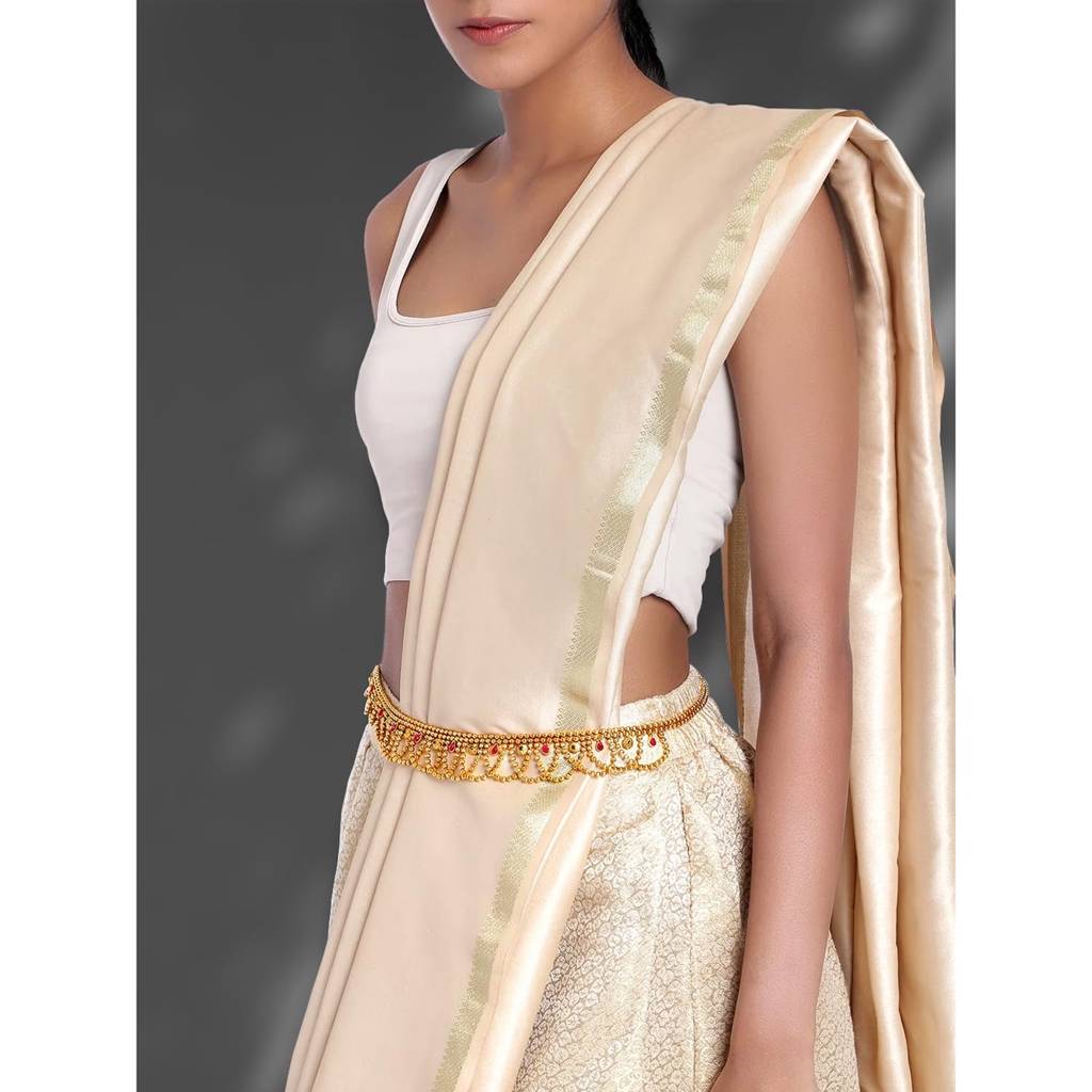 Peora Gold Plated Synthetic Stone Studded Kamar Band Kamar Patta Belly Waist Chain Traditional Ethnic Jewellery : PF04BCH002RG