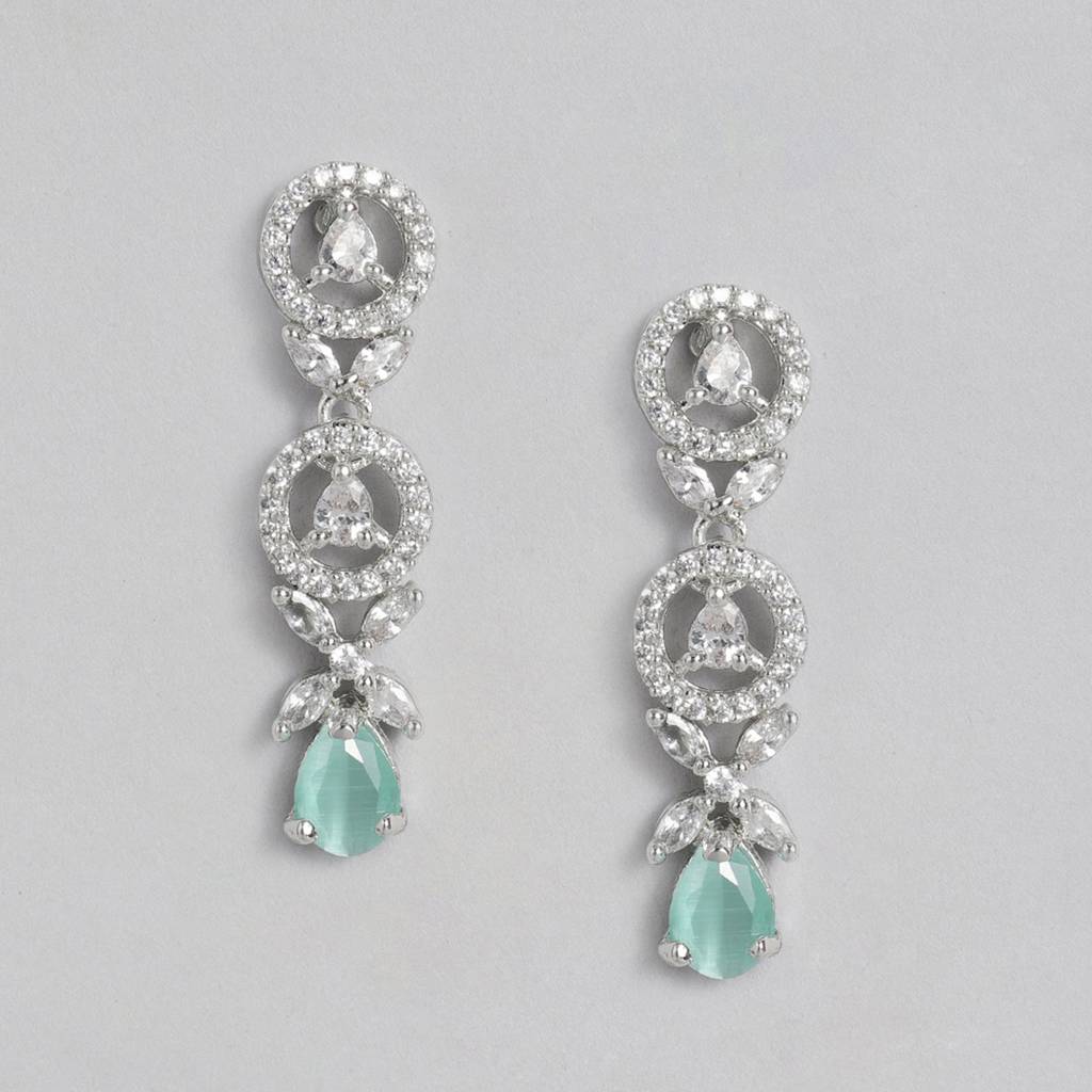 Estele Rhodium Plated Cz Circular Designer Necklace Set With Mint Green Crystals For Women : AD-706-IR-MGNKER