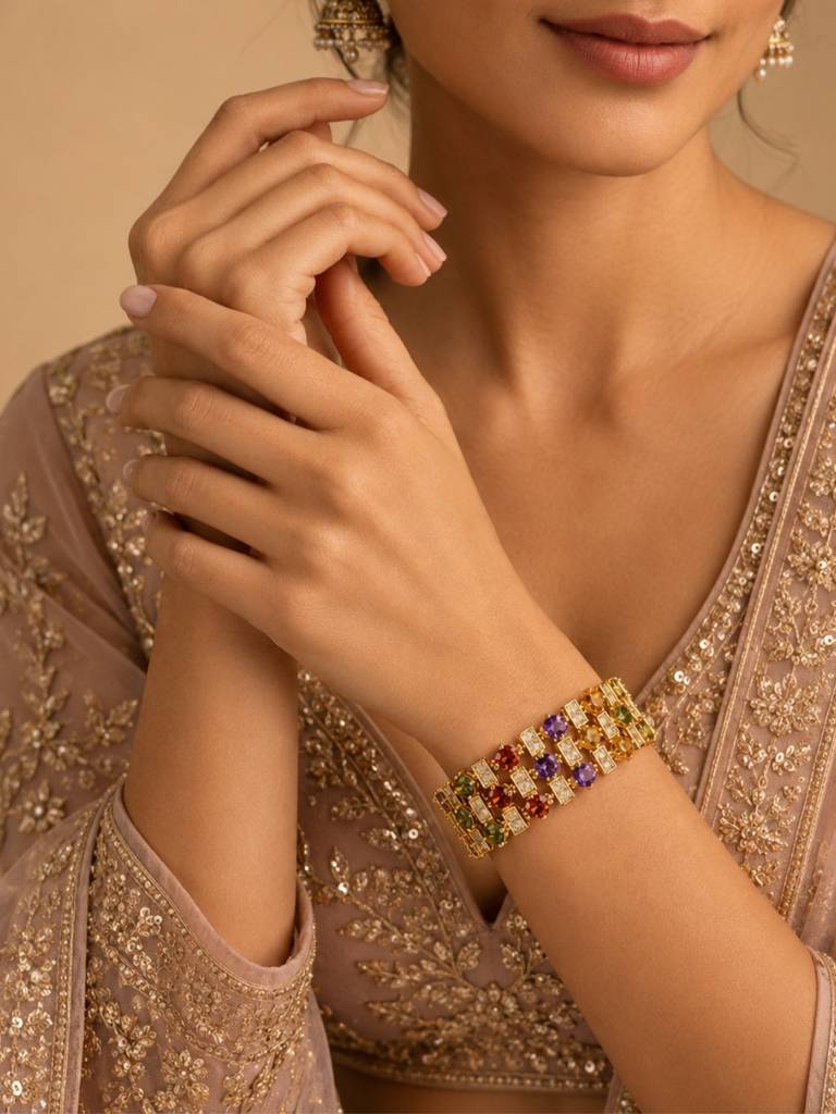 Jewel Tone Multi-Row Link Bracelet, 18K Rose Gold-Plated : S925B969MDSB