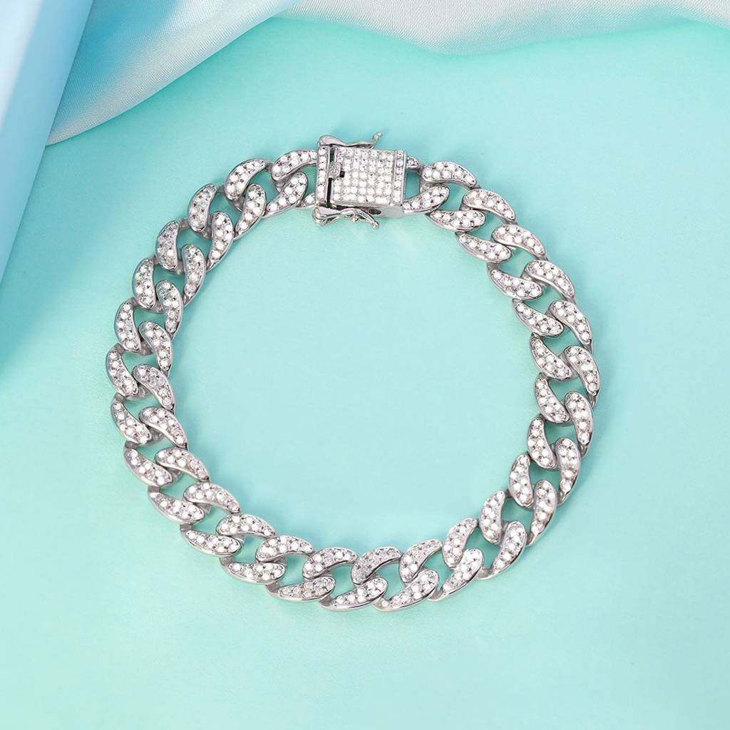 Blinged Out Cuban Link Rhodium Plated 925 Sterling Silver Men'S Bracelet : BR-80399-R