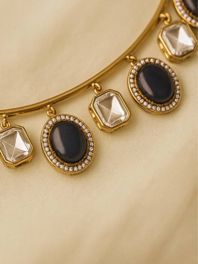 Purple Moissanite Hansuli Necklace Set With Earrings Â Gold Plated Jewelry : SET419PMS