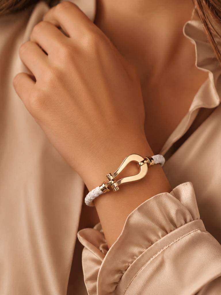 Unisex Braided Leather Gold Magnetic Bracelet : ATB1088WKL