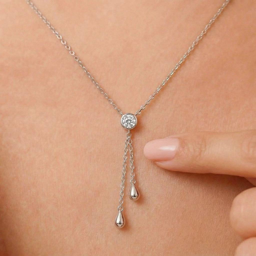 Ethereal Radiance Rhodium Plated - 925 Silver Necklace : NL-30441-R