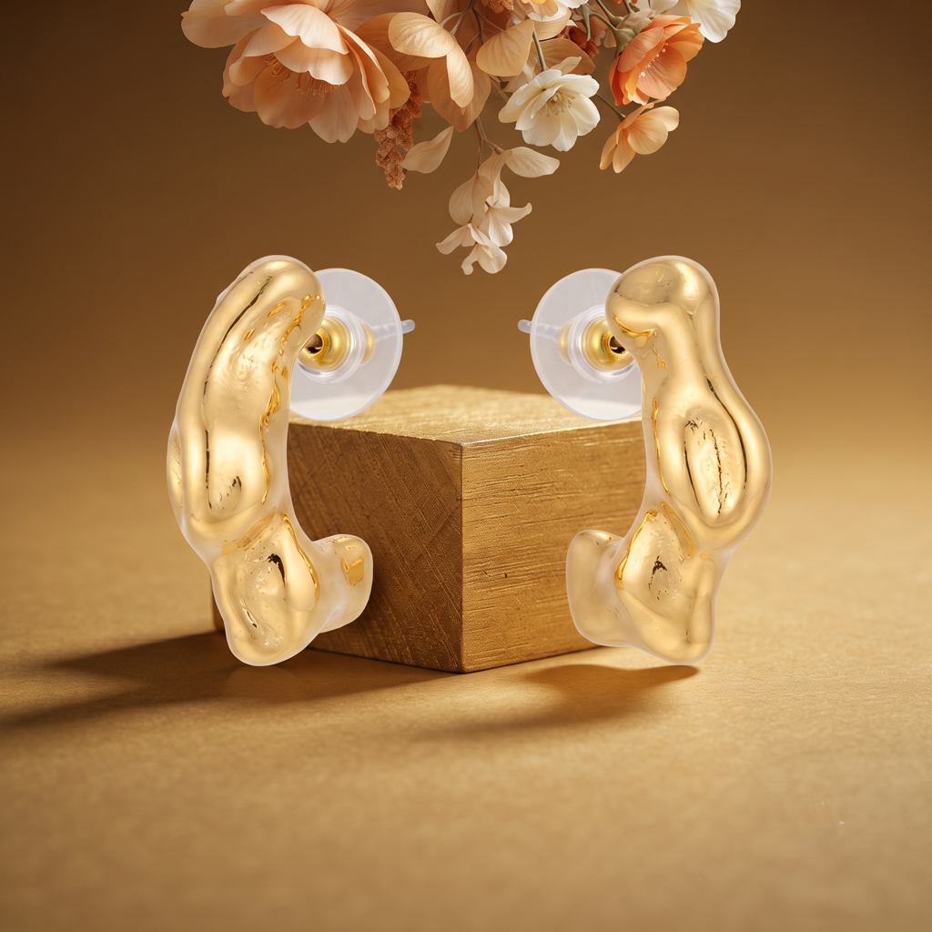 Gold Plated Brass Melted Organic Hoop Earrings : SCDELER0460