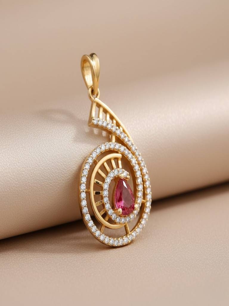 Rose Gold Plated Luminous American Diamond Studded Swirl Design Pendant Set Anti Allergenic : SJCCUPS0187