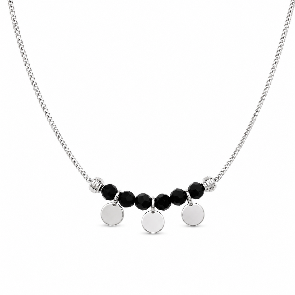 Silver Black Bead Charm Anklet : AN03725