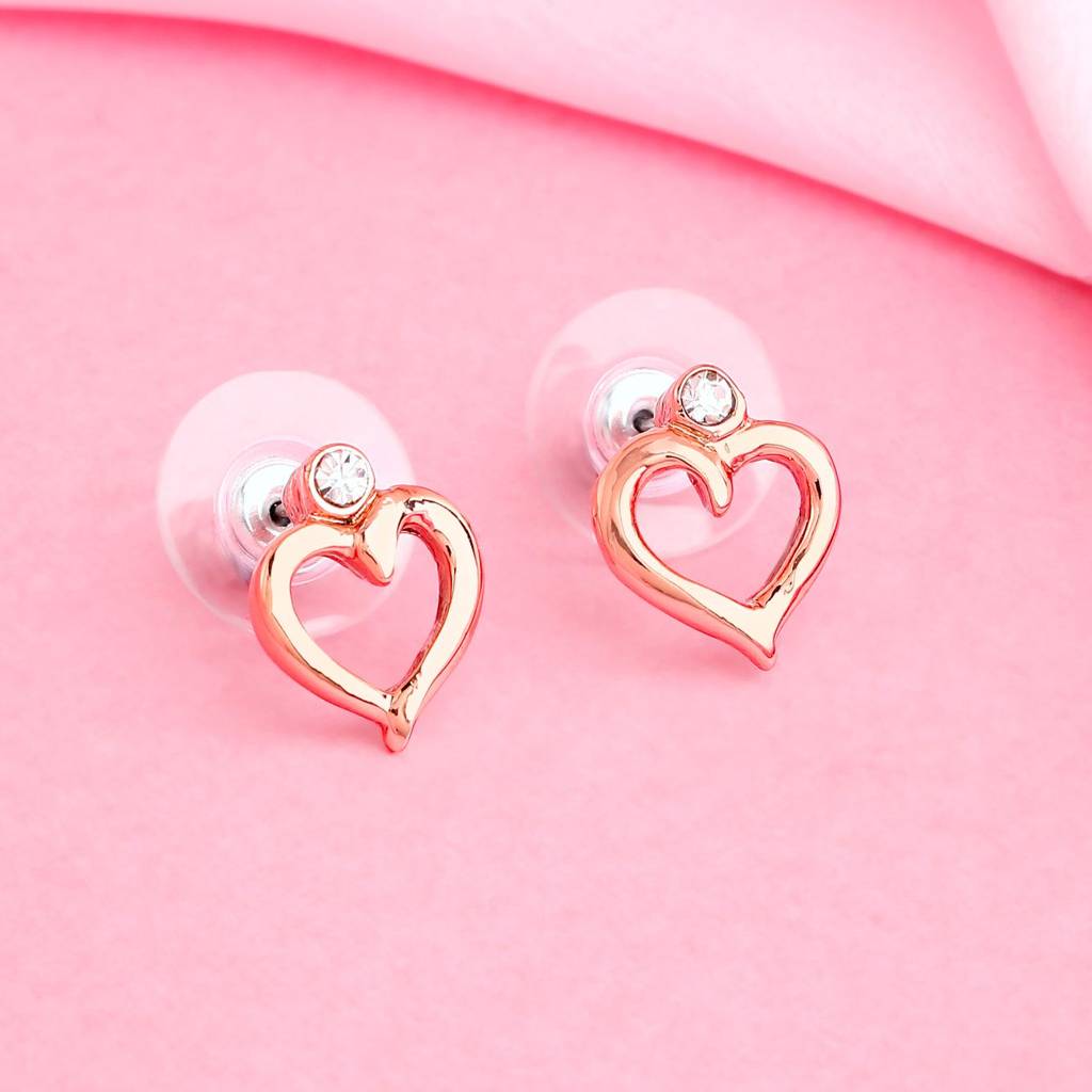 Estele Rose Gold Plated Heart Shaped Stud Earrings With Austrian Crystals For Girls & Women