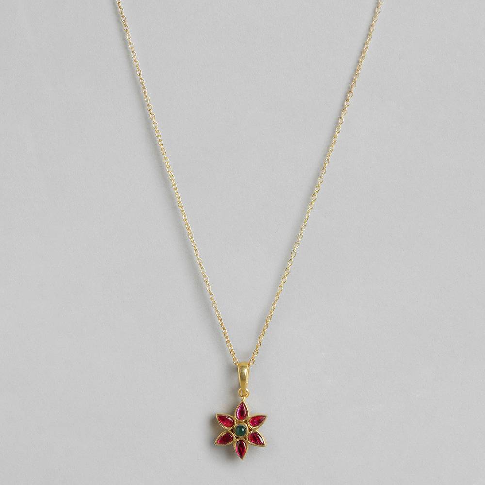 92.5 Silver Red Kundan Flower Necklace : 92.5 Silver Red Kundan Flower Necklace : 92.5 Silver Red Kundan Flower Necklace