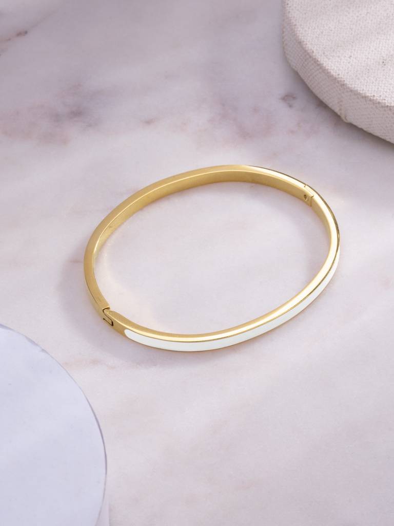 White Enamel Bangle Bracelet For Women - Waterproof & Anti-Tarnish : BR0576