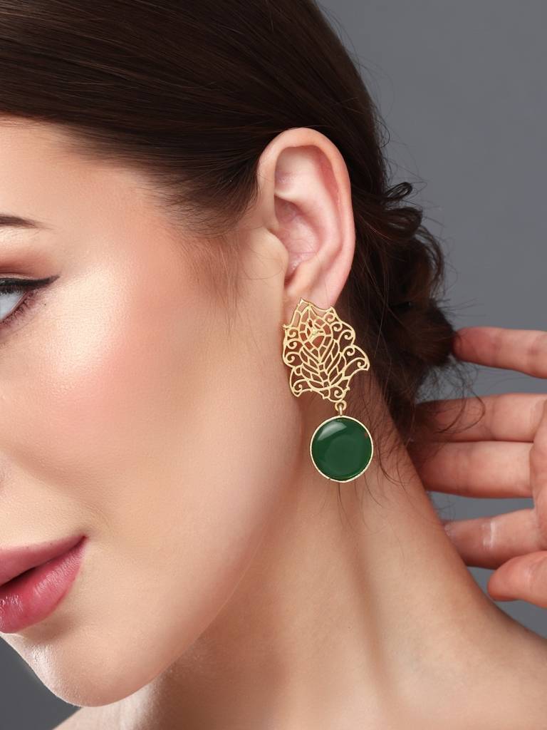 Gold Filigree Stone Drop Earrings : S24JJER210GRN
