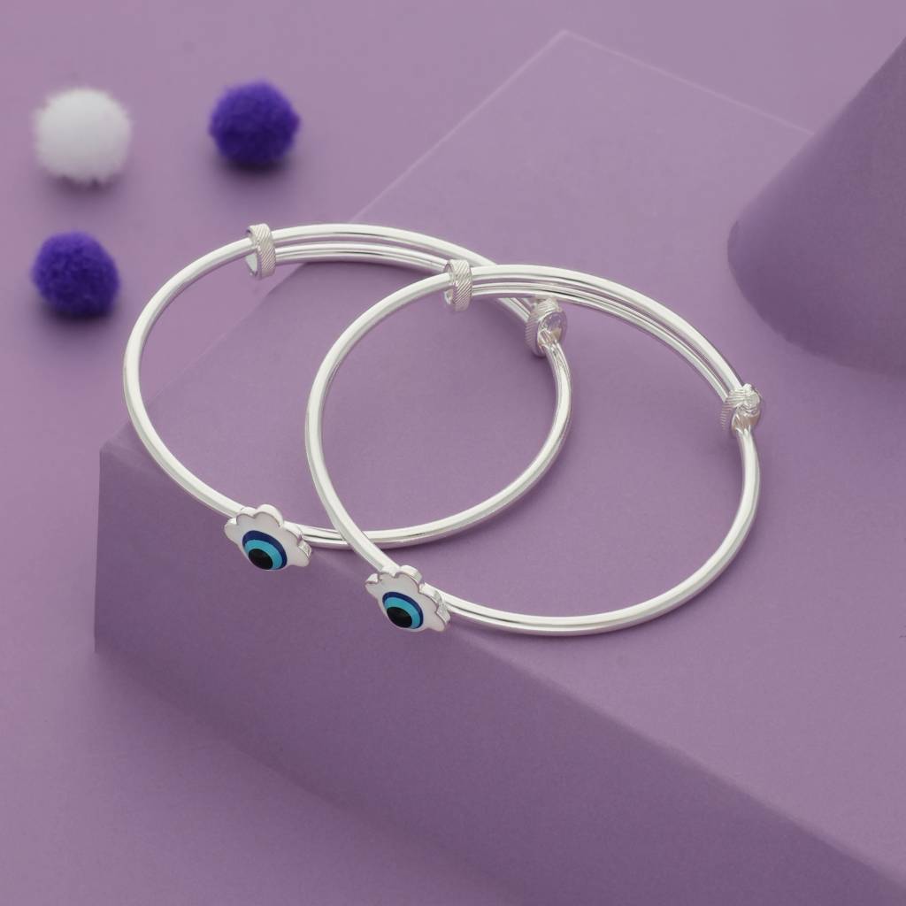 Iyal Stunning Evil Eye 925 Silver Kid Bangles (0-5 Yrs) : KB-CC-RH-R-320-P