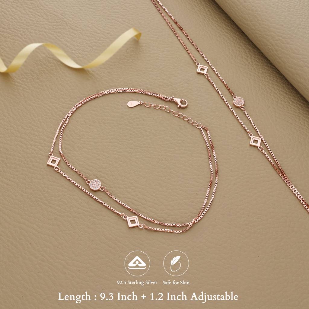 Double Layer Rose Gold Silver Anklet : AT-7