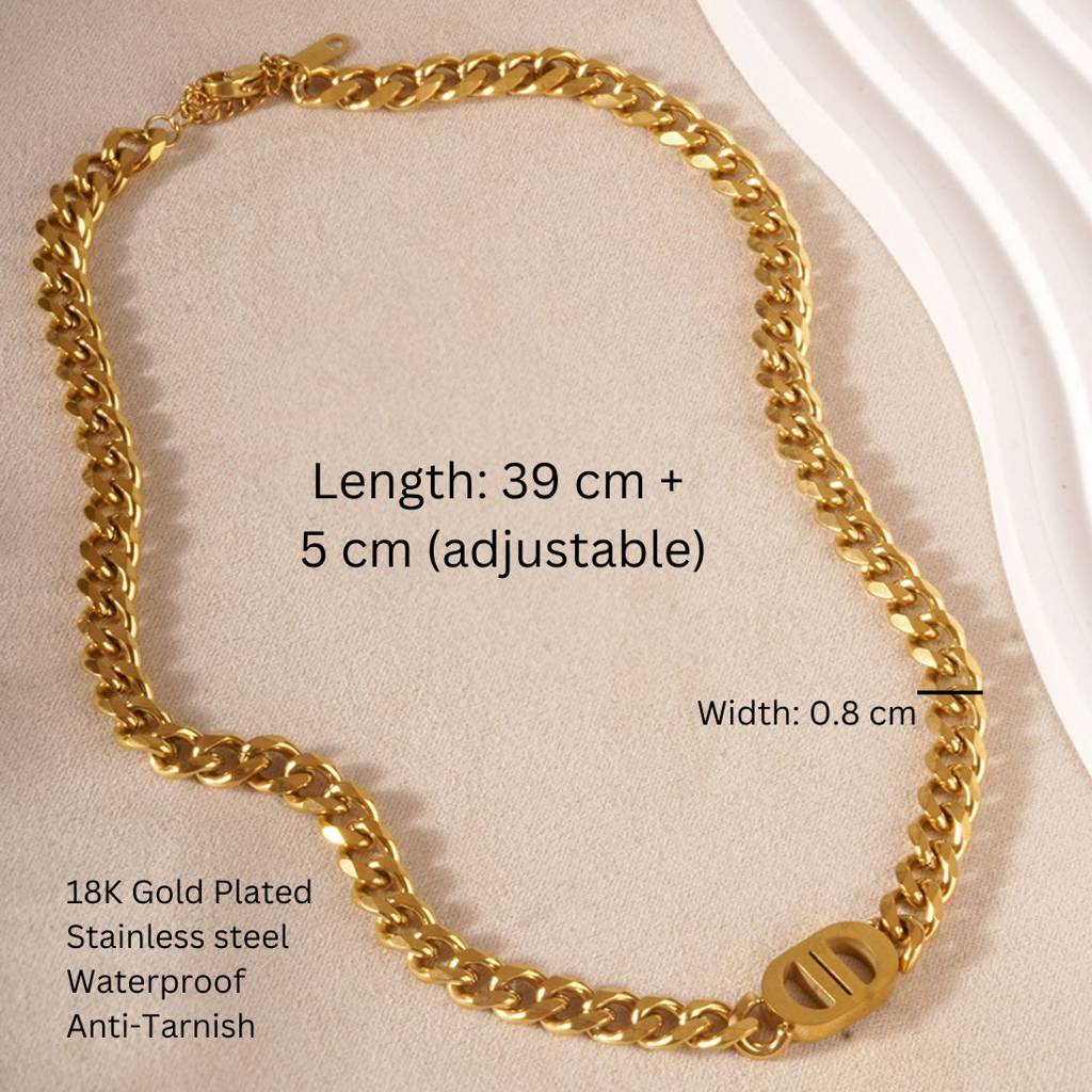 18K Plated Waterproof Antitarnish Chain Link Necklace With Double D Monogram : AMO0924N689G