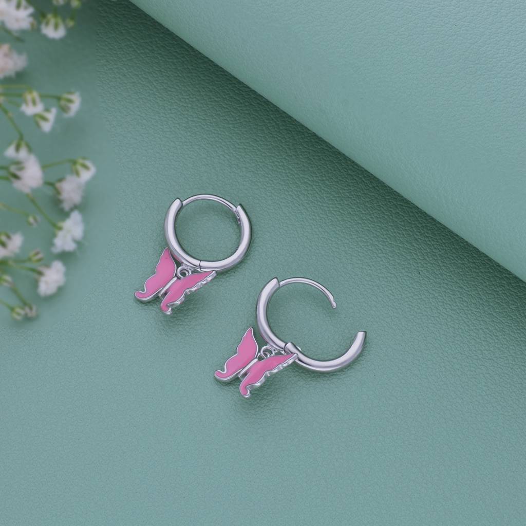 Butterfly Charm 925 Silver Hoop (5+ Yrs) : KH-17
