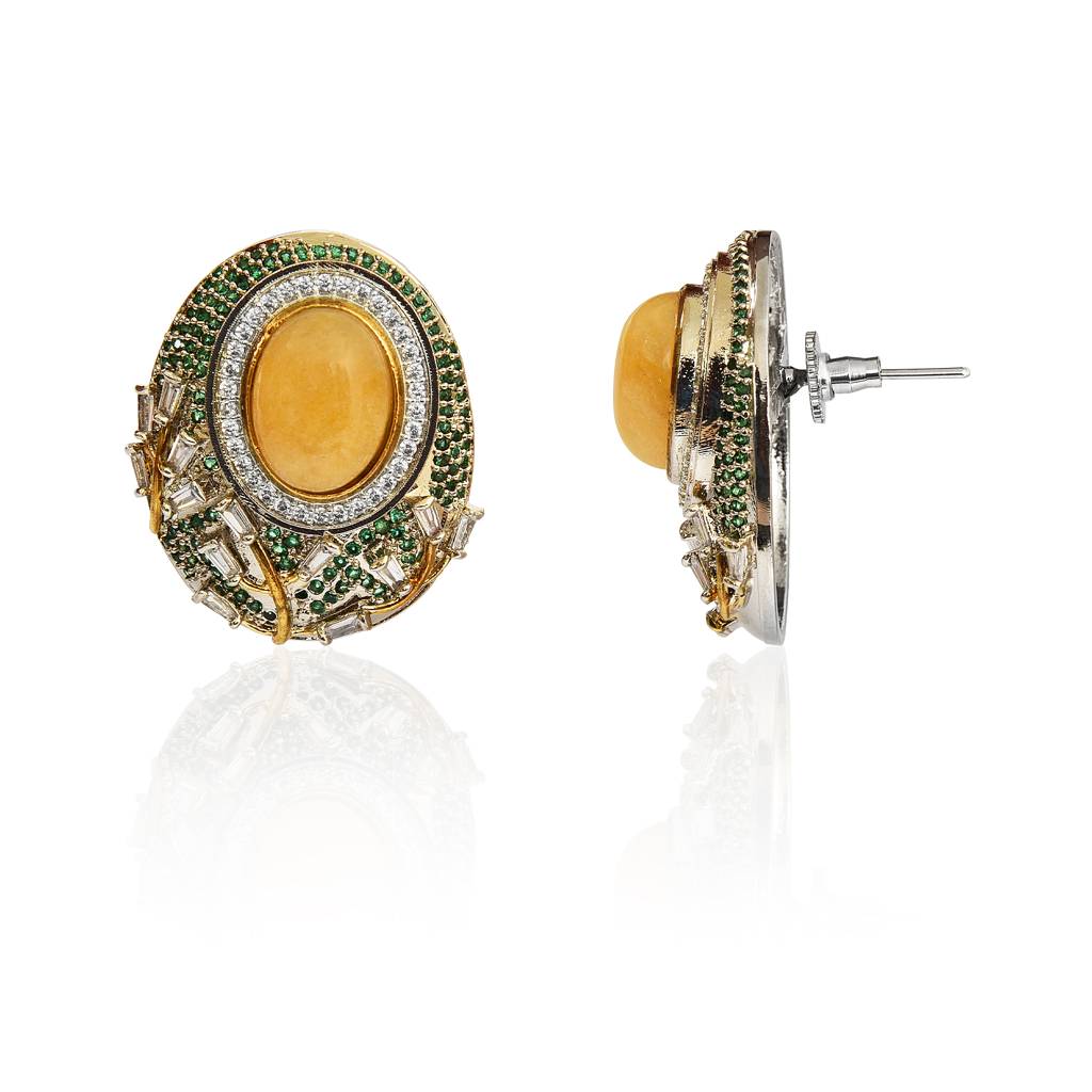 Statement Yellow Chalcedony Stud Earrings : IE642
