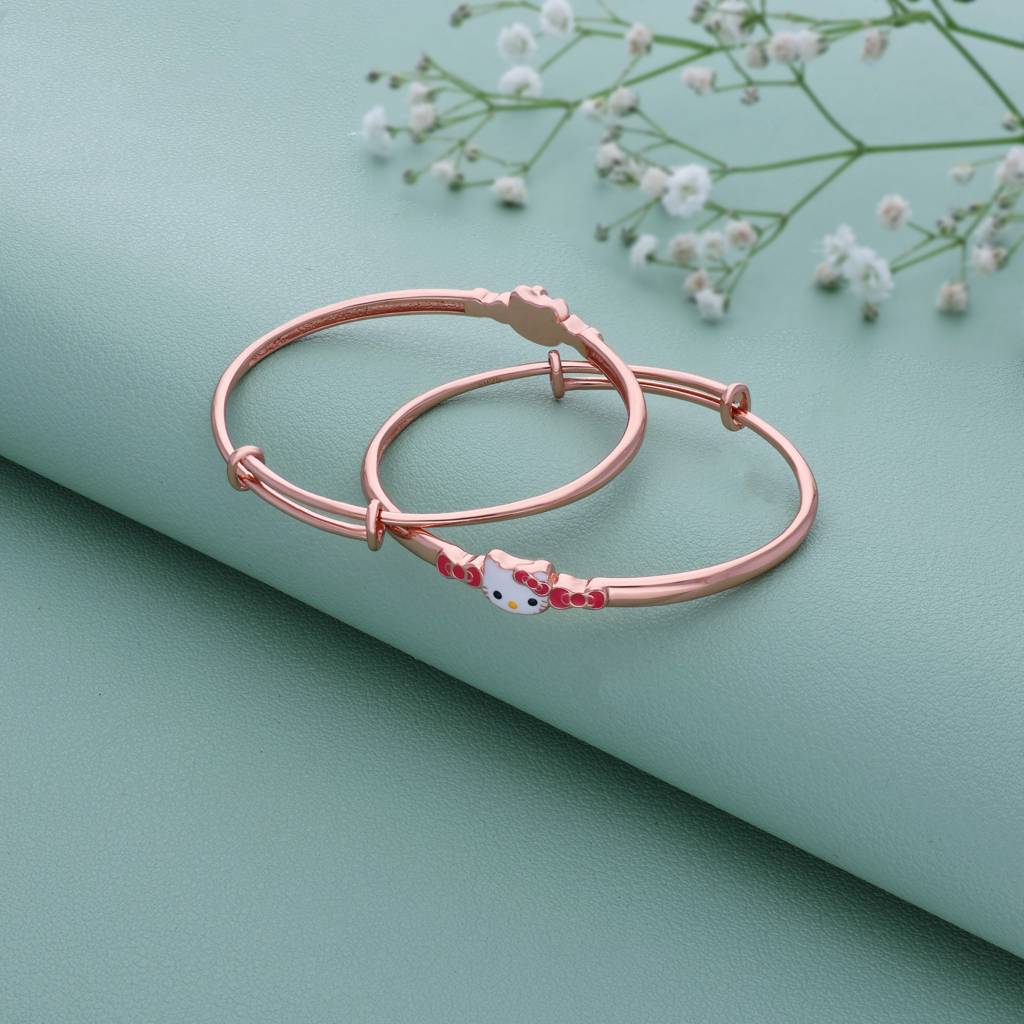 Iyal Bow Hellokitty 18K Rose Gold Polish Silver Kid Bangle (0-5 Yrs) : KB-CC-RG-U-171-S