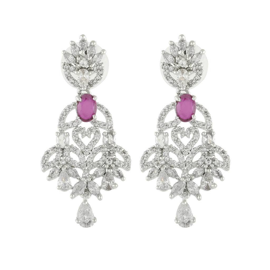 Estele Rhodium Plated Cz Sparkling Earrings For Women : AD-592-IR-ERER
