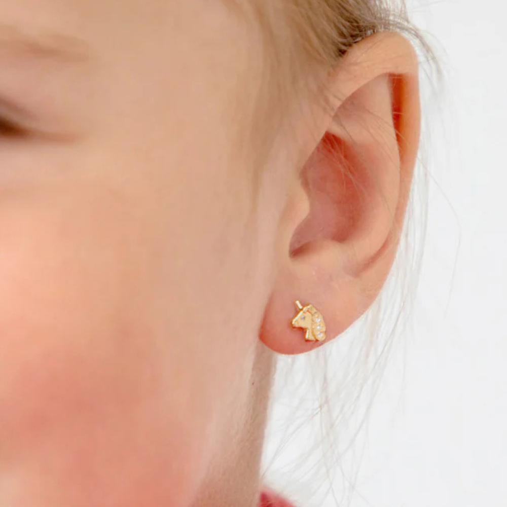 14K Gold Plated Sterling Silver Unicorn Earrings With Sparkling Cz For Girls : KS-RG-0005