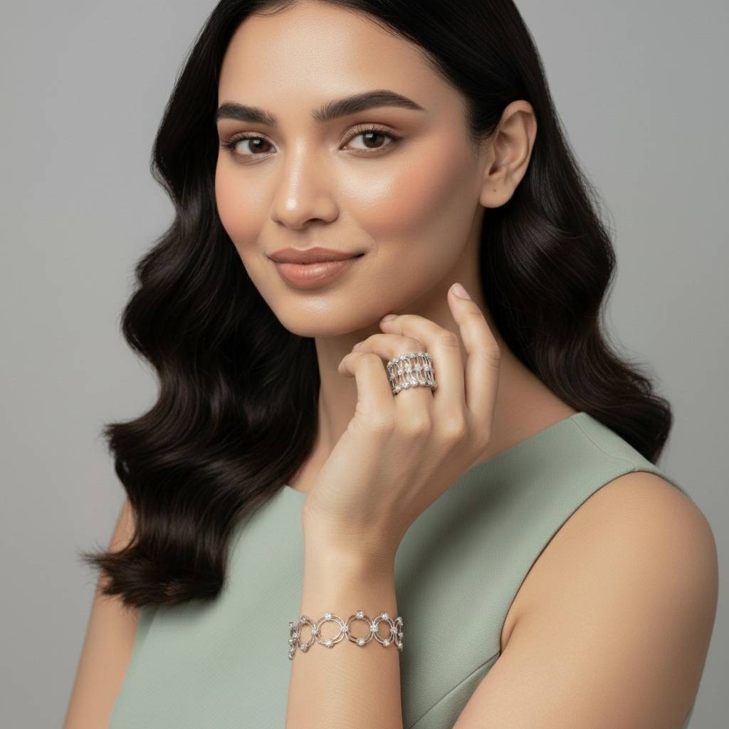 Cubic Zirconia Studded Fancy Bracelet Come Ring Jewellery For Women & Girls : PX8B106S