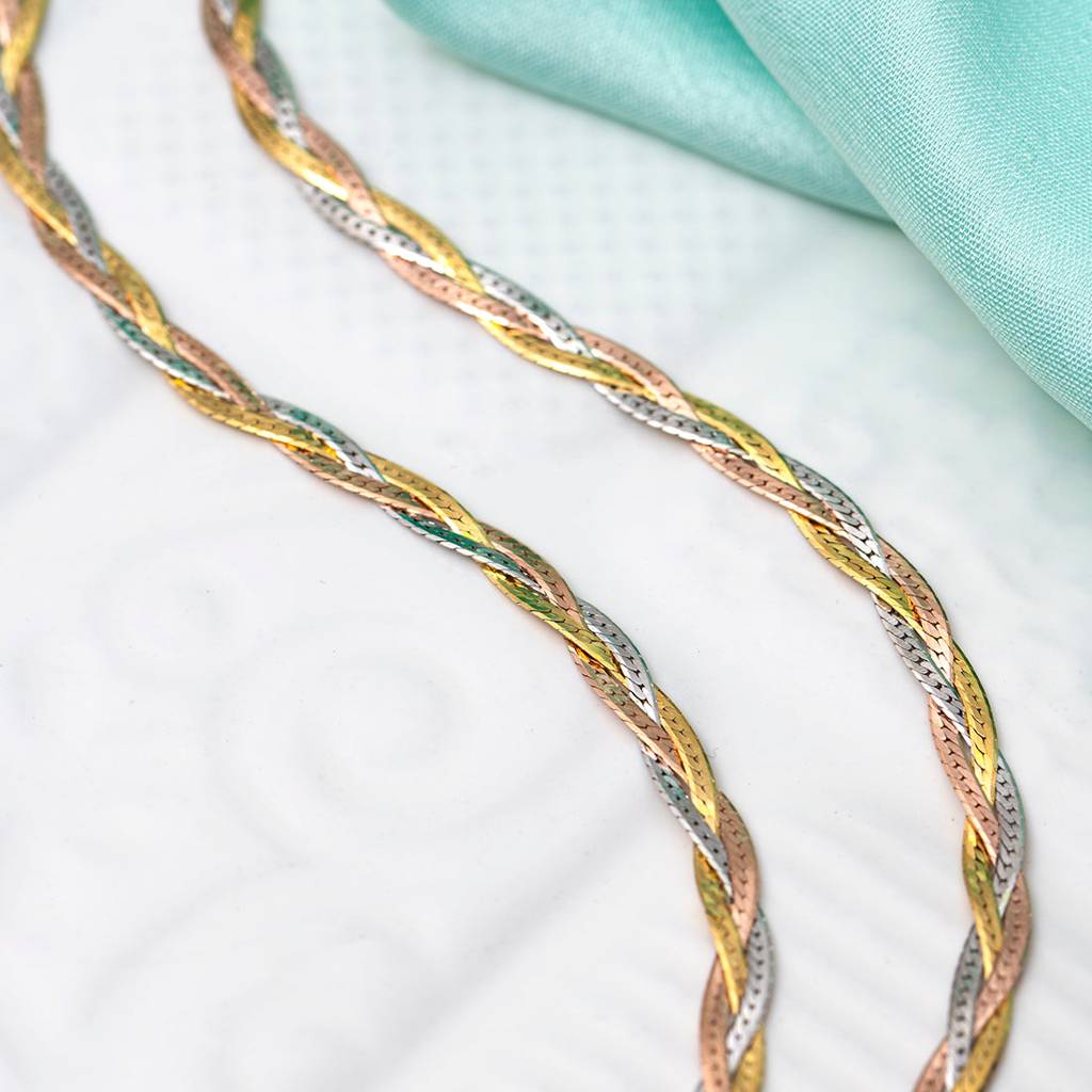 Triple Tone Braided 925 Silver Anklet : ANK-60049-PAIR