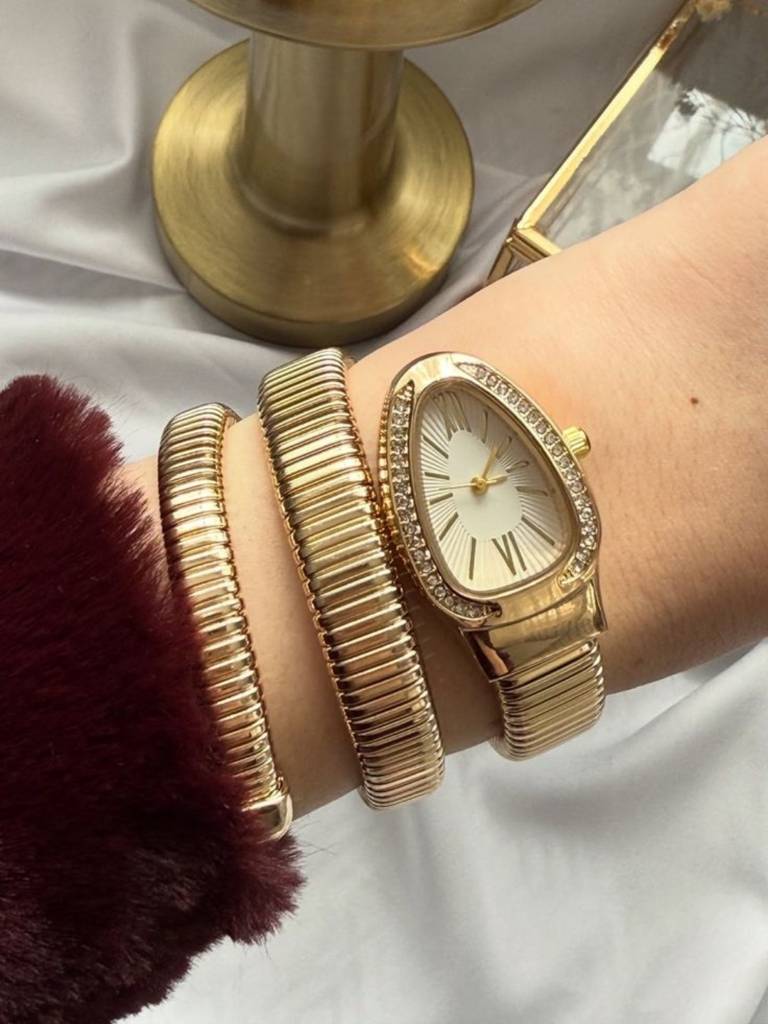 Spiral Serpenti Gold Watch-Style Bracelet With Cz Stones : WA723SSW