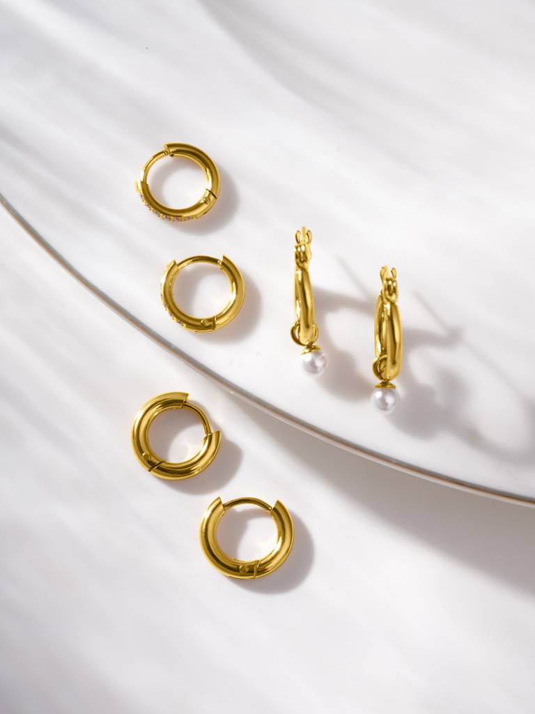 Palmonas Radiant Stack Cz & Pearl Hoop Earring Set For Women - Waterproof & Anti-Tarnish : ER0333