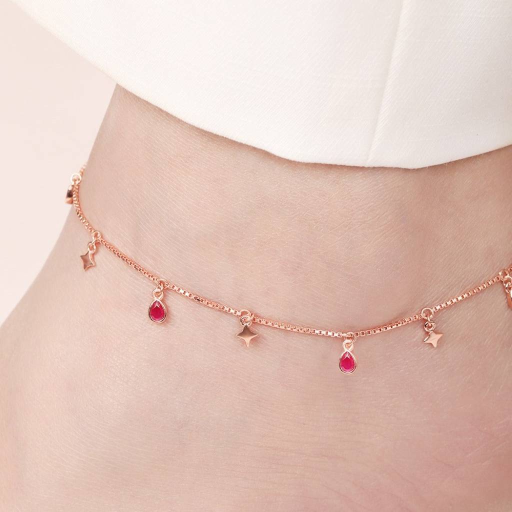 Star Rose Gold Plated Colour Cz 925 Sterling Silver Anklet : ANK-60321-PAIR-RG