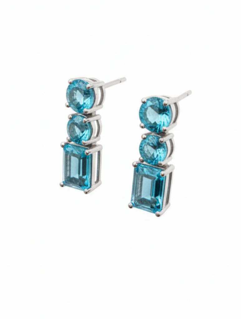 Kicky & Perky Natural Blue Topaz Triple-Stone Drop Earrings In 925 Sterling Silver : VSILSME058_BT