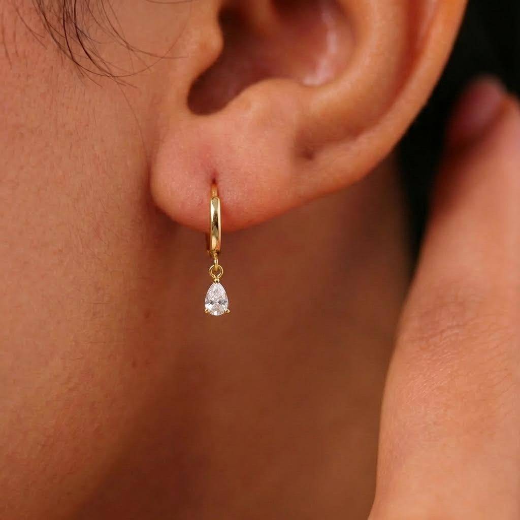 Dewdrop Glow Gold Plated 925 Silver Earrings : EAR-21002-G