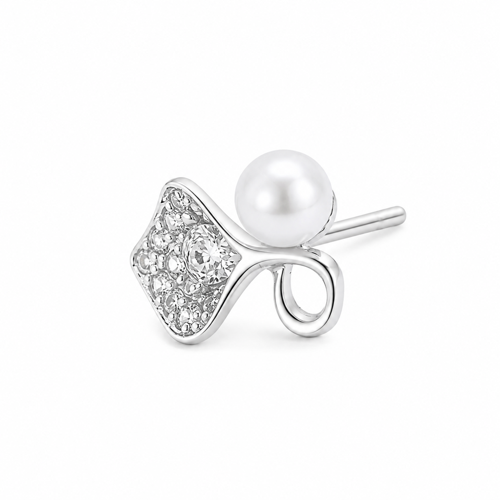 Silver Pearl Leaf Spark Stud Earrings : WER00061