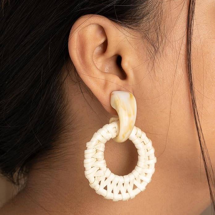 Woven Wooden Circular Drop Earrings : HSPS60MB0536